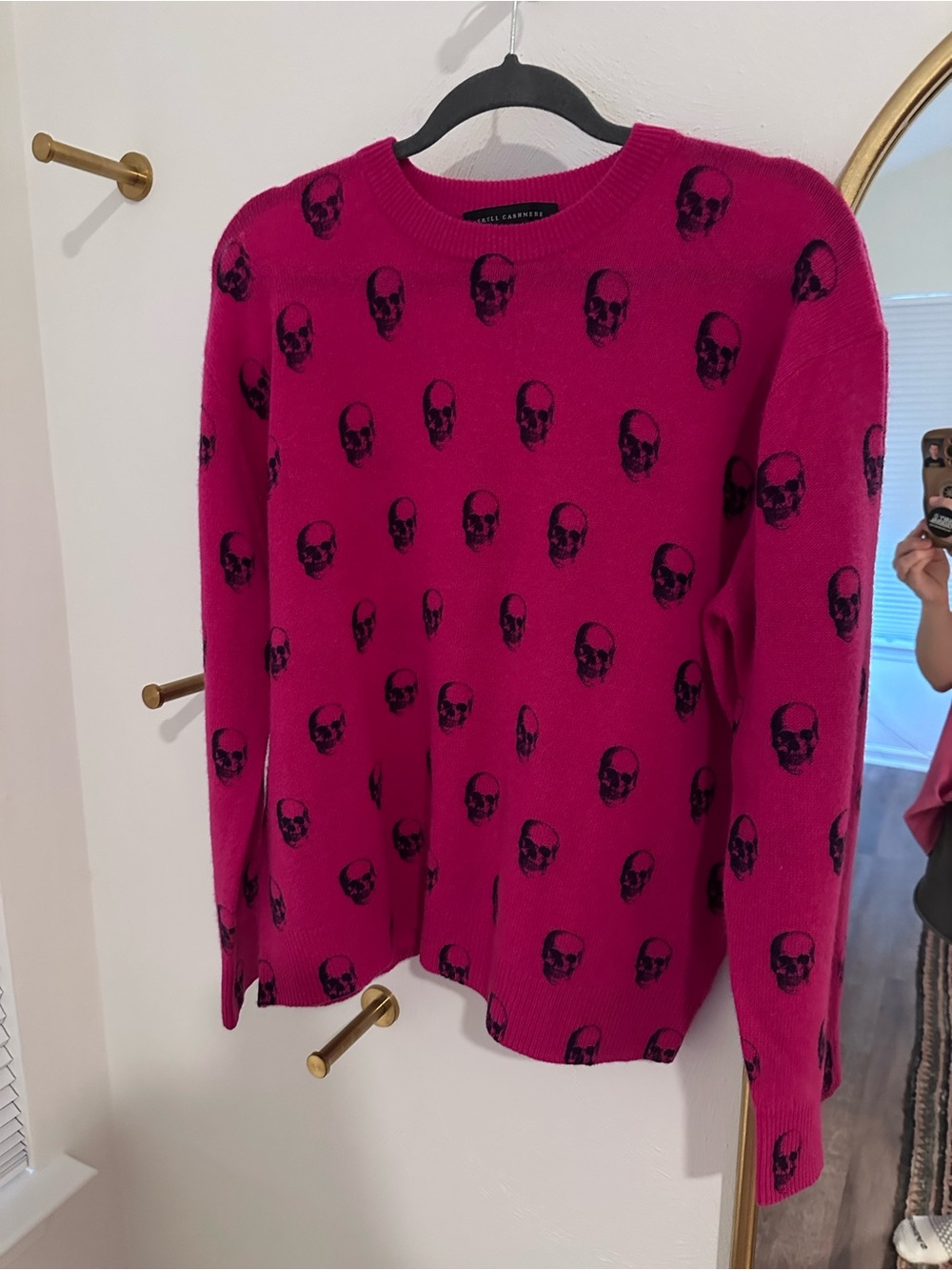 Skull Cashmere Women's Magenta Crewneck Skull-Print Sweater